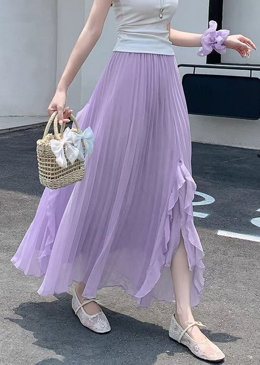 Bohemian Elastic Chiffon Ruffled Summer Purple Skirts Waist