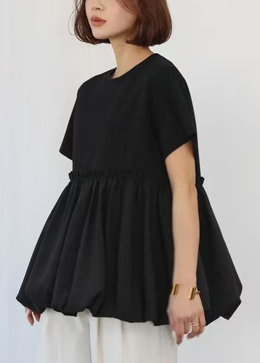 Patchwork Cotton Boho Summer Ruffled Black Tops