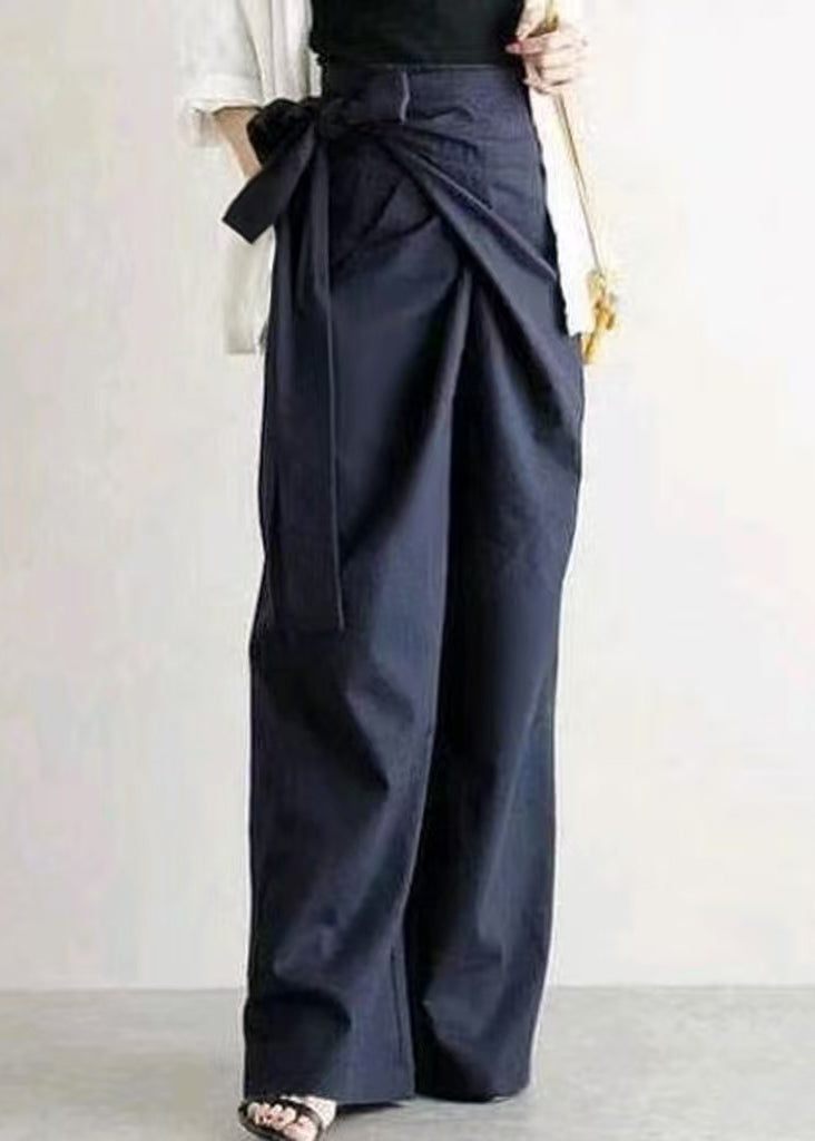 Asymmetrical Straight White Pants Waist Boho Side Linen Tie Fall