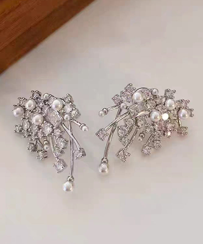 Silver Silk Snowflake Sterling Boutique Stud Earrings Zircon