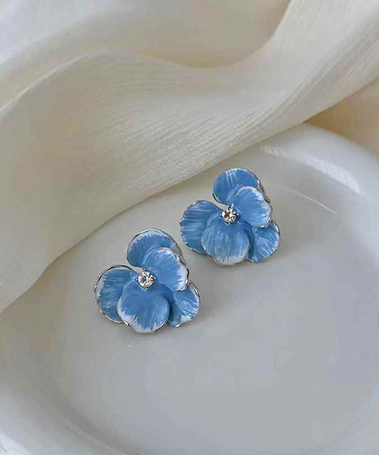 Zircon Stud Floral Blue Brief Alloy Earrings