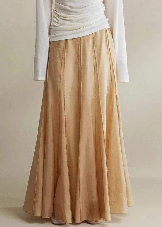 Cotton High Brown Silk Waist Skirts Patchwork Maxi
