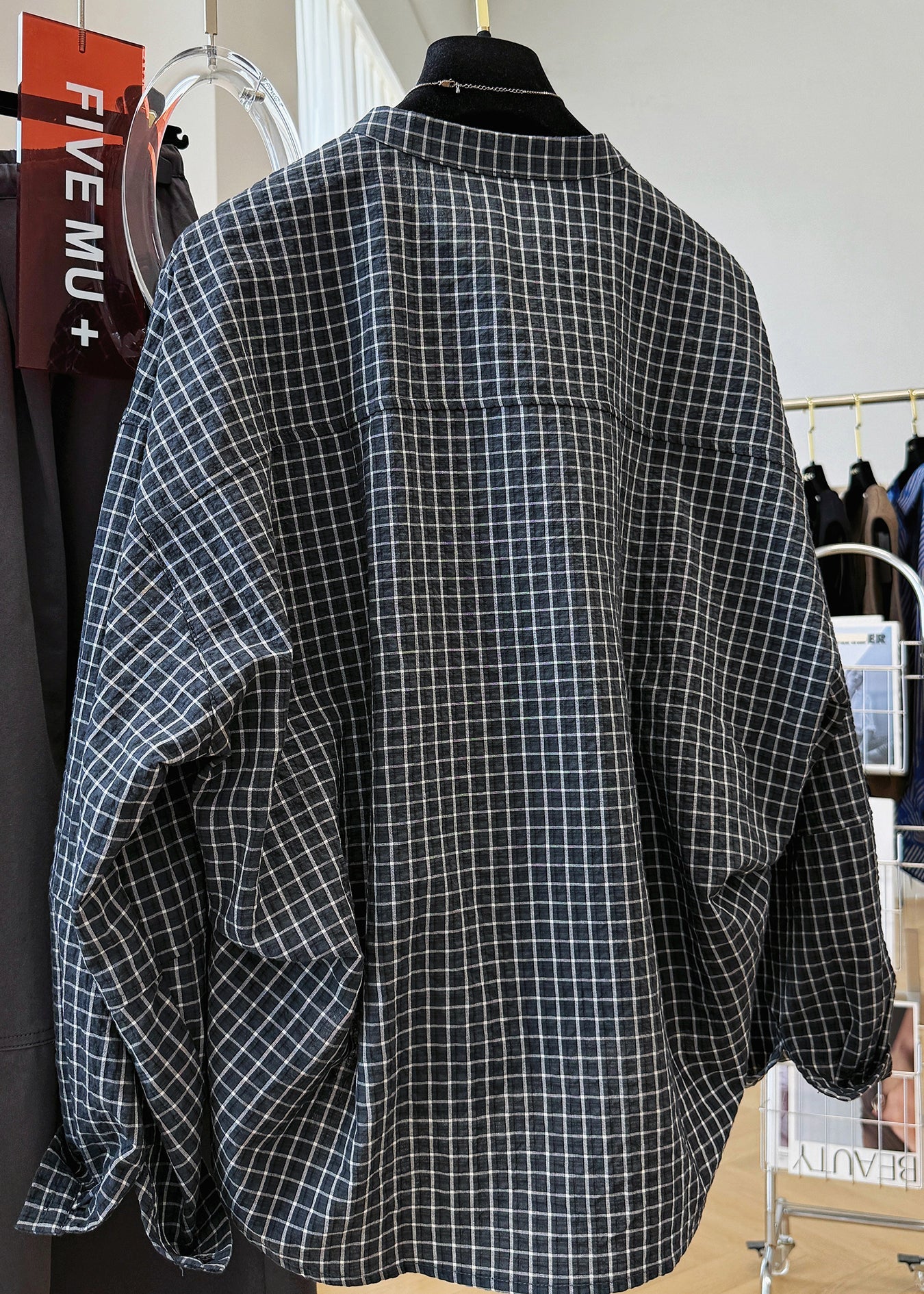 Black Stand Fall Casual Plaid Collar Cotton Pockets Top Shirt