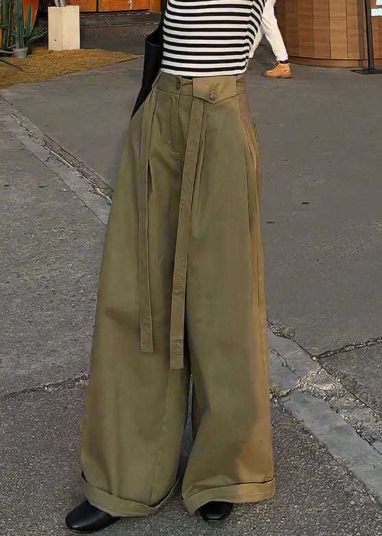Waist Pants Leg Design Casual Cotton High Khaki Original Wide