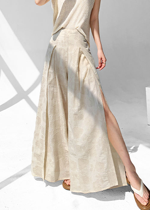 Chic Summer Cotton Open Apricot Pants Skirt Side Zippered