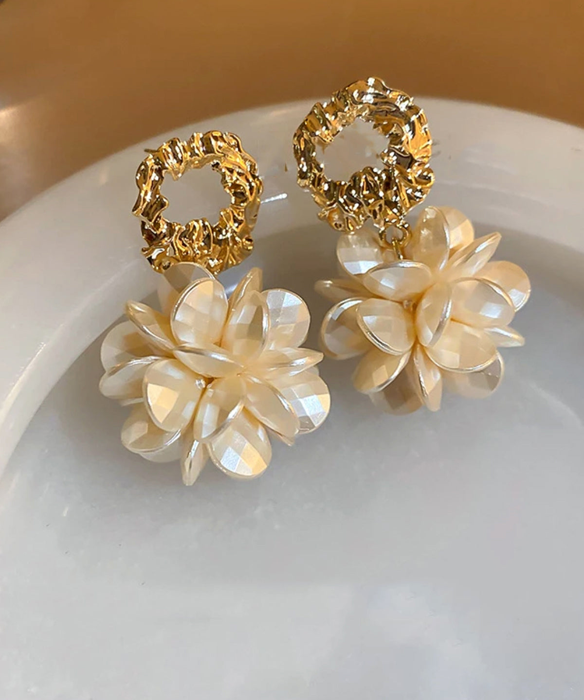 Alloy Resin Earrings Chic Drop Floral Gold Copper