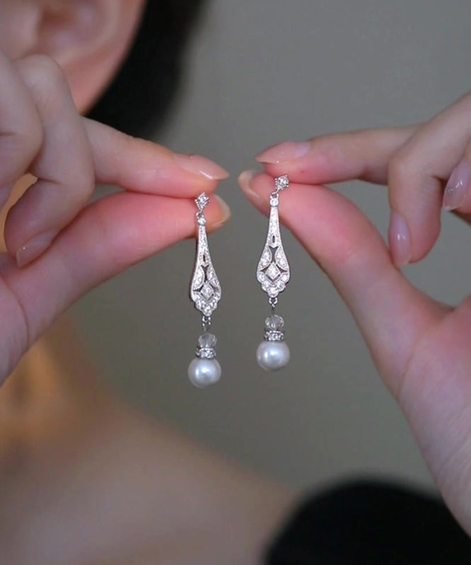 Style Pearl Earrings Silk Copper Zircon Drop Chinese