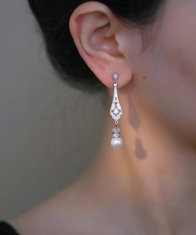 Style Pearl Earrings Silk Copper Zircon Drop Chinese