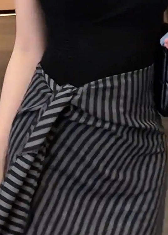 Classy Lace Skirts Up High Chiffon Fall Striped Black Waist