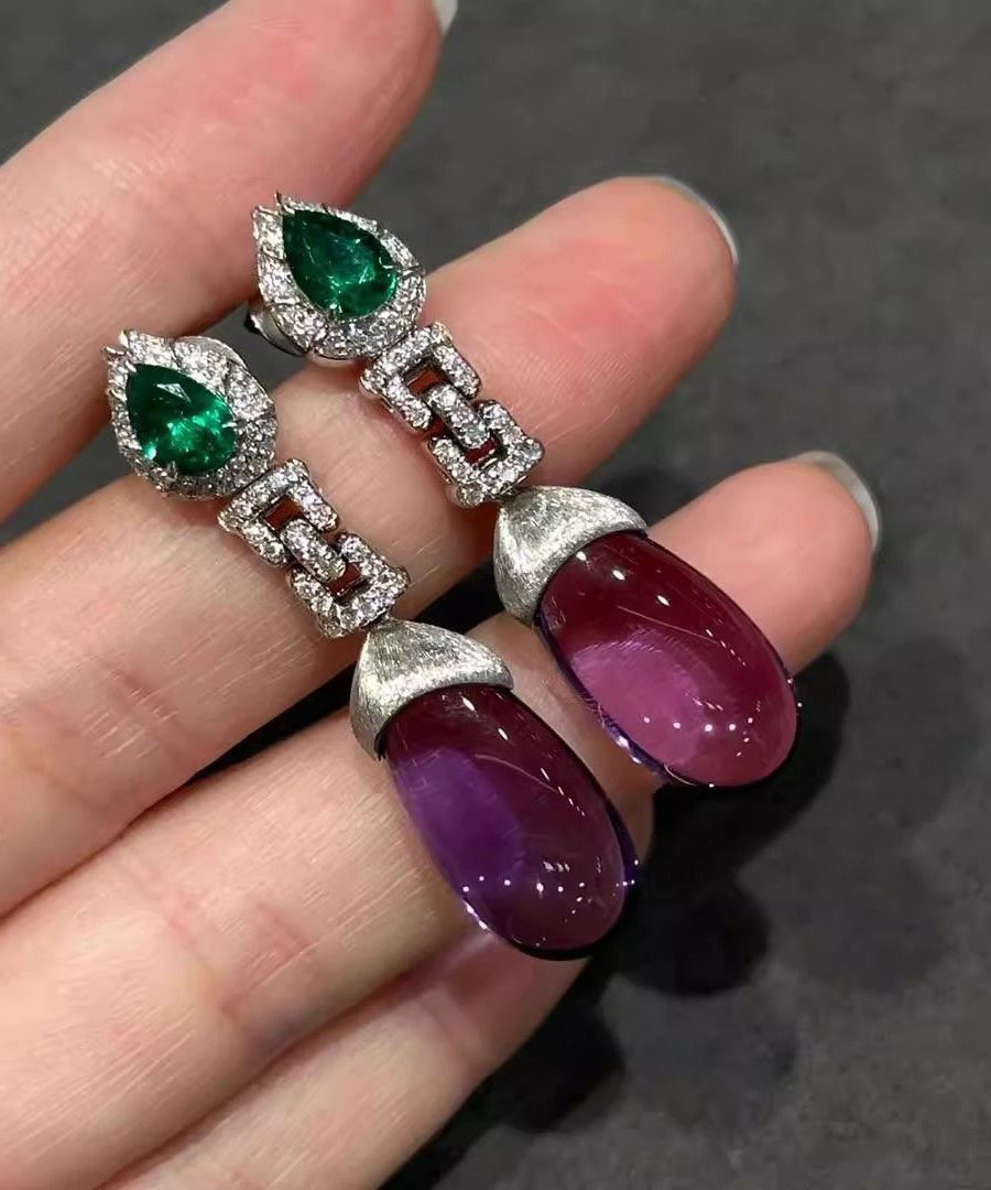 Crystal Colorblock Drop Alloy Zircon Classy Gem Stone Earrings