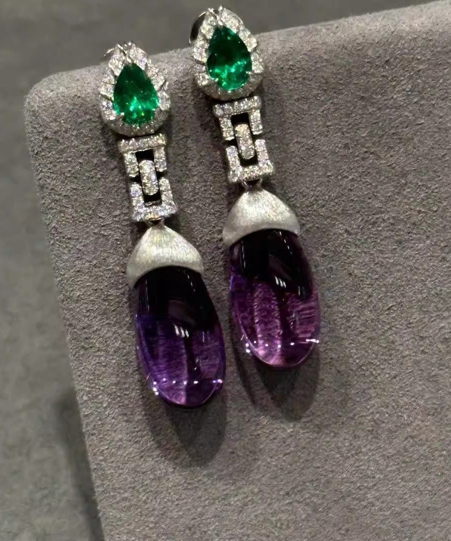 Crystal Colorblock Drop Alloy Zircon Classy Gem Stone Earrings