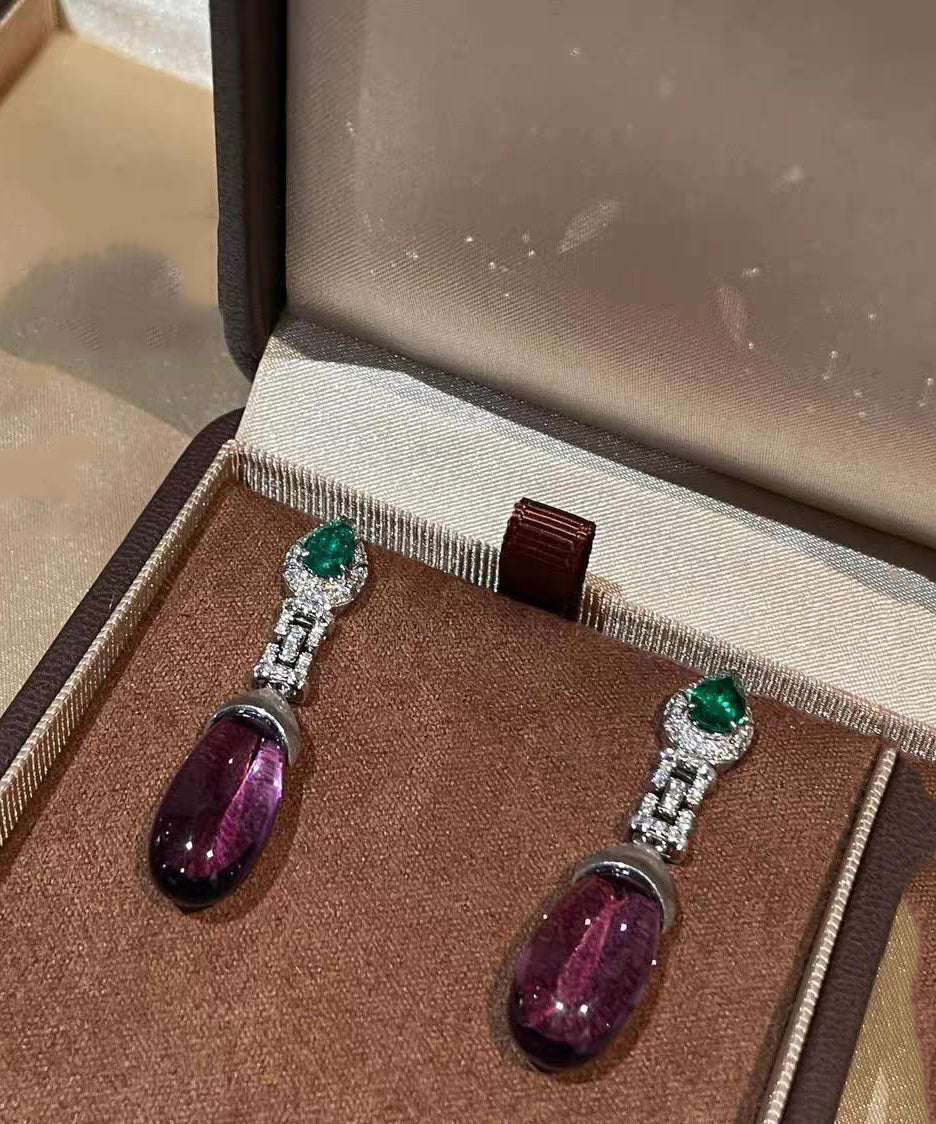 Crystal Colorblock Drop Alloy Zircon Classy Gem Stone Earrings