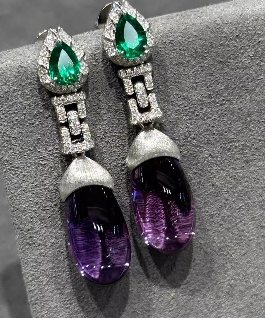 Crystal Colorblock Drop Alloy Zircon Classy Gem Stone Earrings