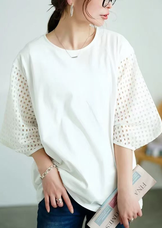 Out Oversized Hollow Tops Tank Patchwork Classy White Cotton