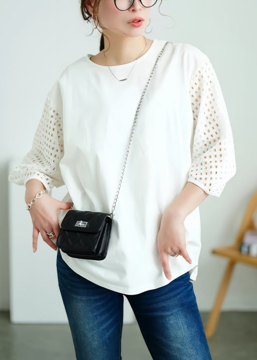 Out Oversized Hollow Tops Tank Patchwork Classy White Cotton