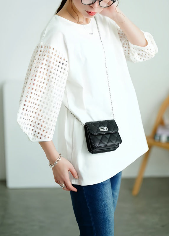 Out Oversized Hollow Tops Tank Patchwork Classy White Cotton