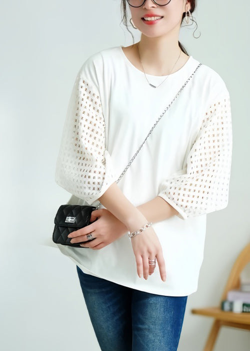 Out Oversized Hollow Tops Tank Patchwork Classy White Cotton