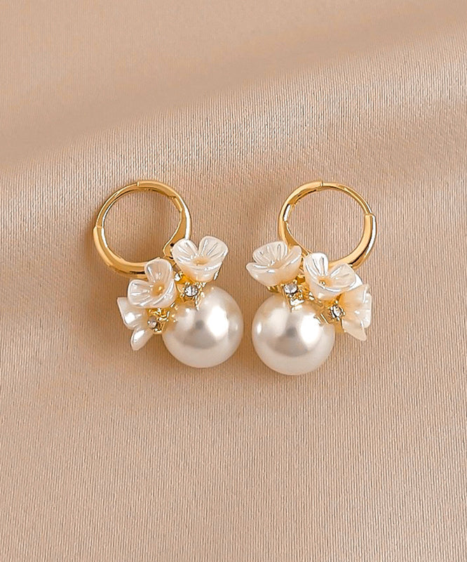 Zircon Alloy Cute Hoop Earrings Pearl Gold Floral
