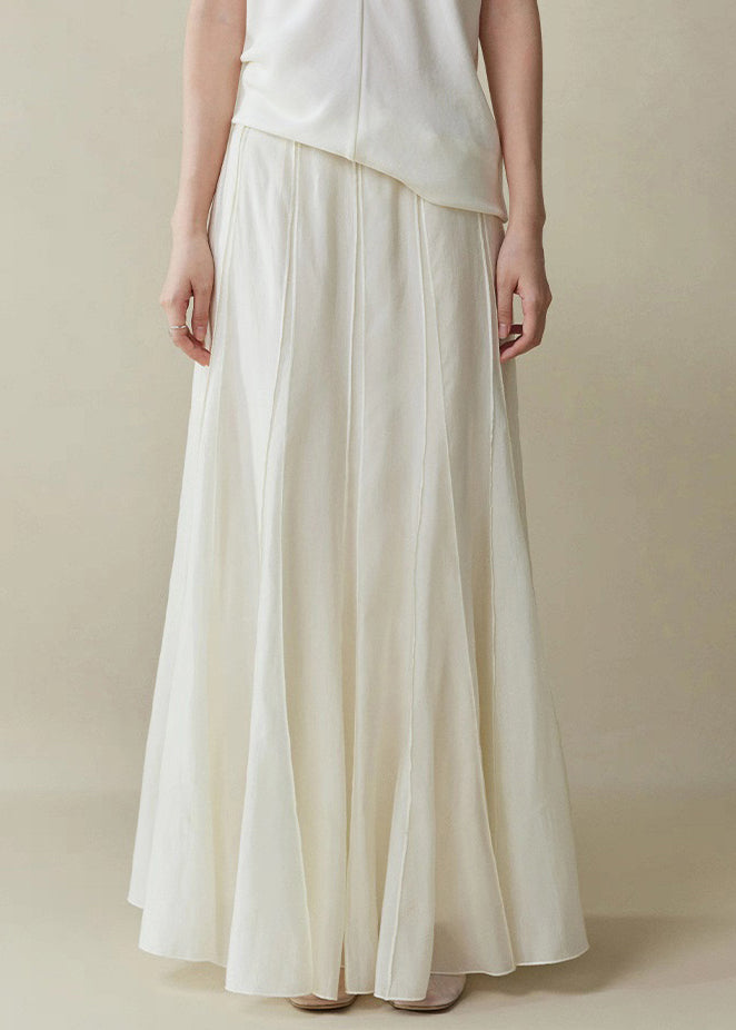 High Silk Waist White Zippered Cotton Elegant Summer Skirts