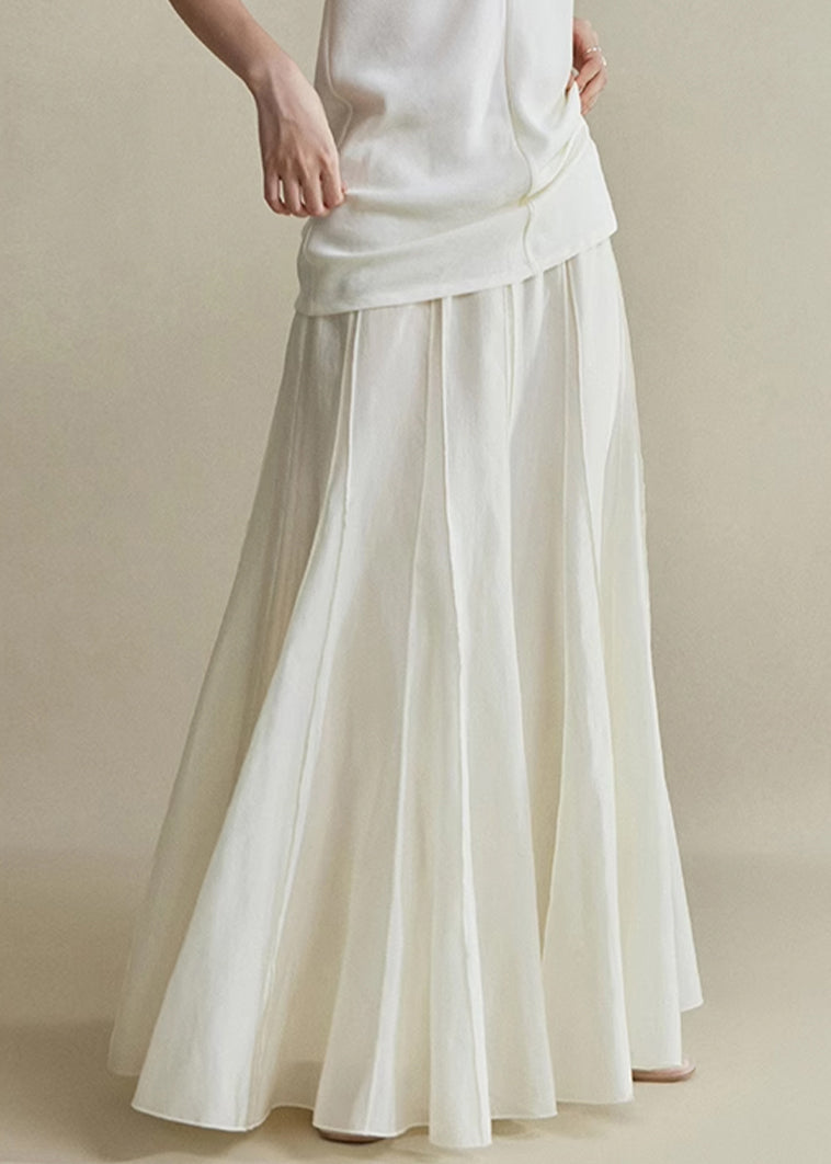 High Silk Waist White Zippered Cotton Elegant Summer Skirts