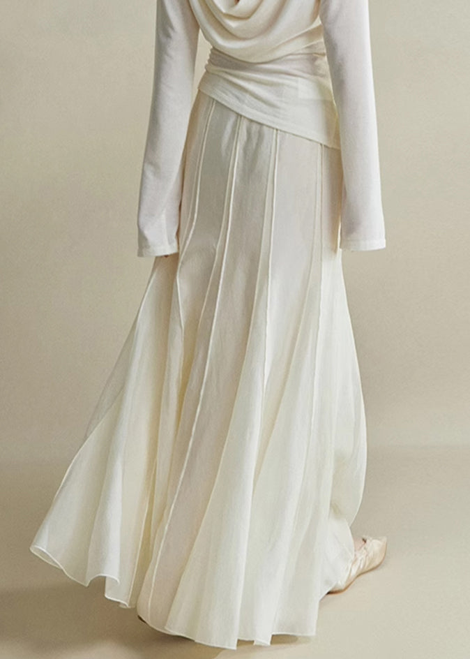 High Silk Waist White Zippered Cotton Elegant Summer Skirts