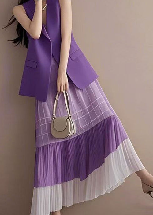 Waistcoat Fashion Pieces Two Neck Wrinkled Pink V Set Skirts And