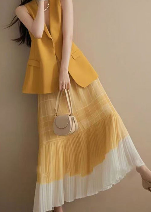 Waistcoat Fashion Pieces Two Neck Wrinkled Pink V Set Skirts And