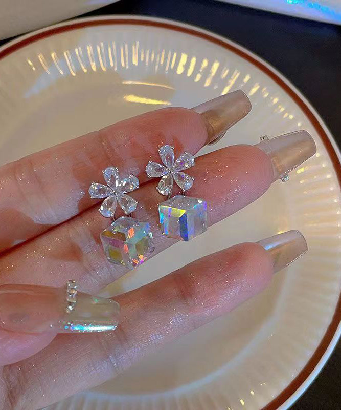 Crystal Sugar Cube Earrings Sterling Fashion Silver Drop