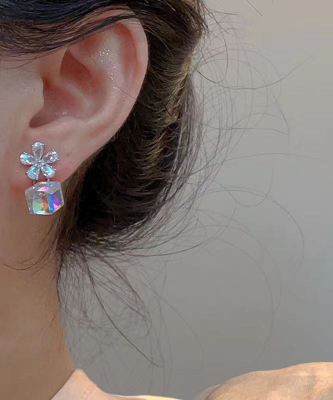 Crystal Sugar Cube Earrings Sterling Fashion Silver Drop