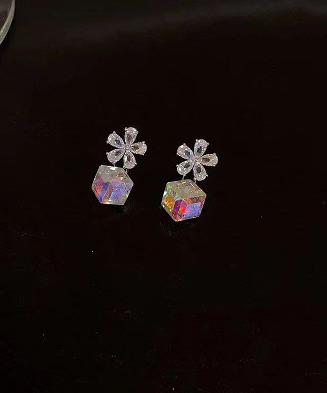 Crystal Sugar Cube Earrings Sterling Fashion Silver Drop