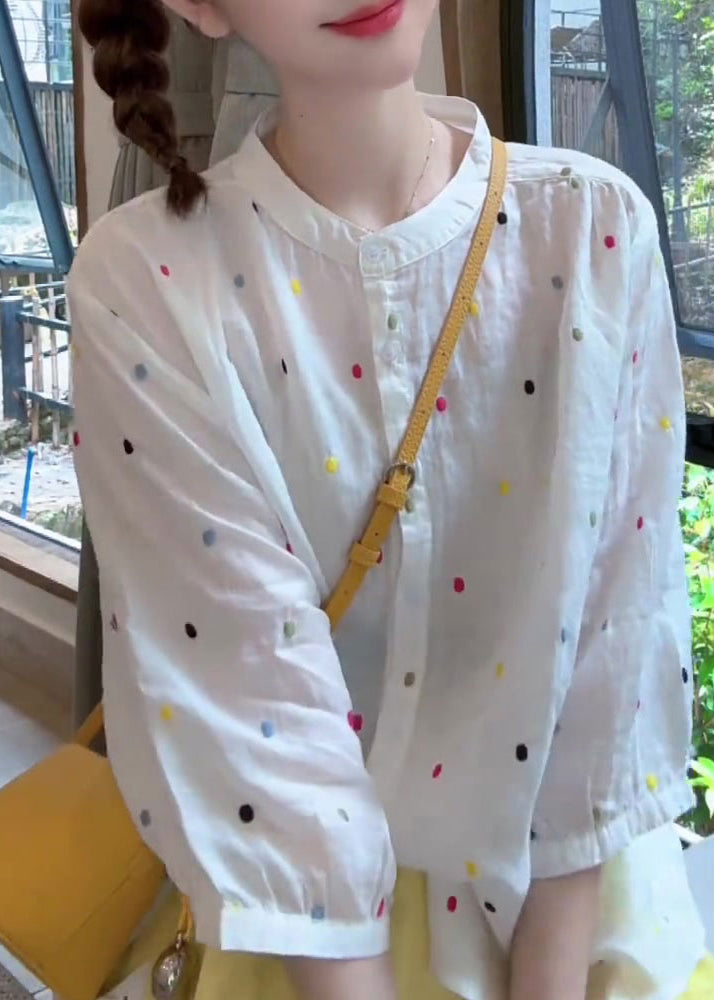 Sleeve Collar White Bracelet Fashion Print Cotton Stand Shirt