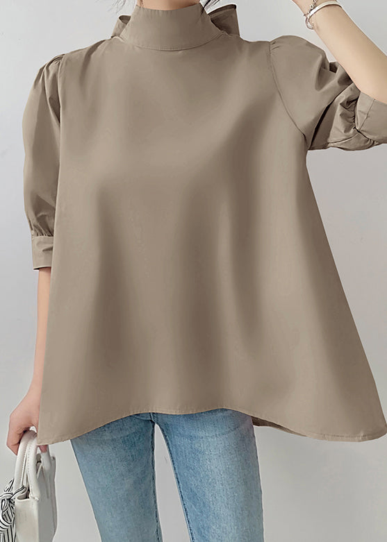 Stand Chiffon Collar Coffee Sleeve Shirts Fine Half Bow