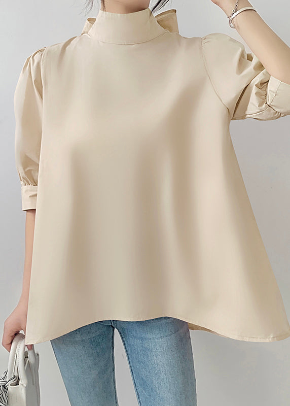 Stand Chiffon Collar Coffee Sleeve Shirts Fine Half Bow