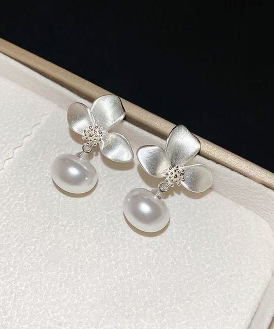 Silk Earrings Overgild Drop Fine Floral Copper Pearl