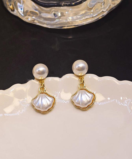 French Drop Alloy Earrings Shell Pearl White Copper