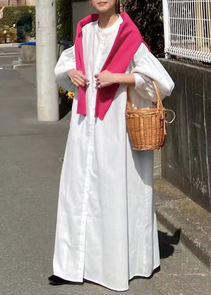 French Sleeve Lantern White Shirt Dresses Oversized Cotton