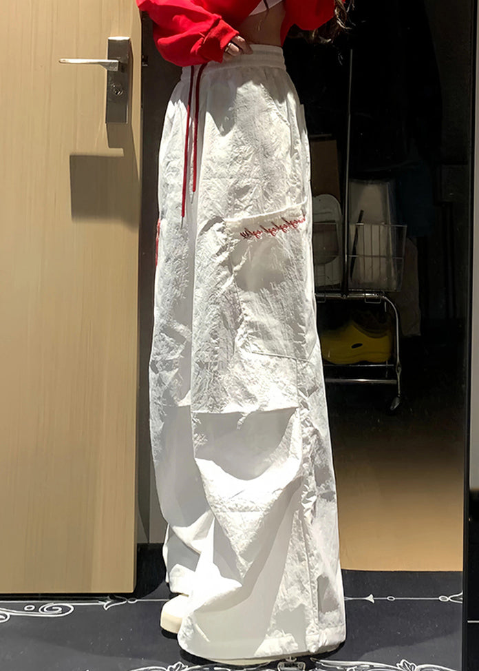 Pockets Plaid Patchwork Fall Cotton French White Pants