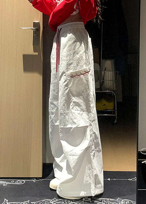 Pockets Plaid Patchwork Fall Cotton French White Pants