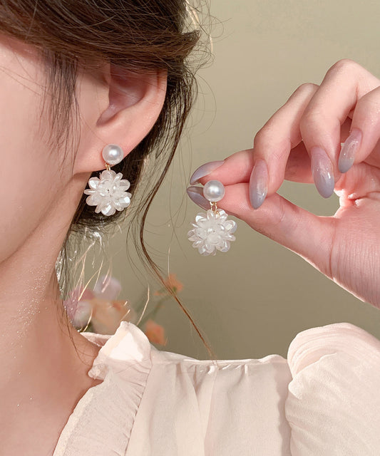 Stud French Resin Hydrangea Sterling Earrings White Silver Pearl