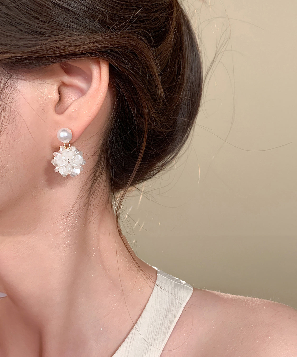 Stud French Resin Hydrangea Sterling Earrings White Silver Pearl