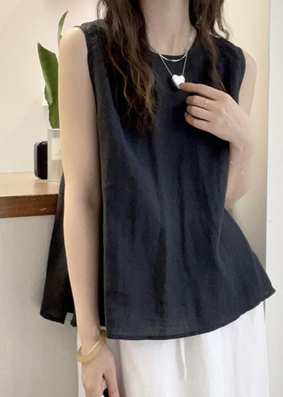 O Blouse Yellow French Tops Neck Button Cotton Sleeveless