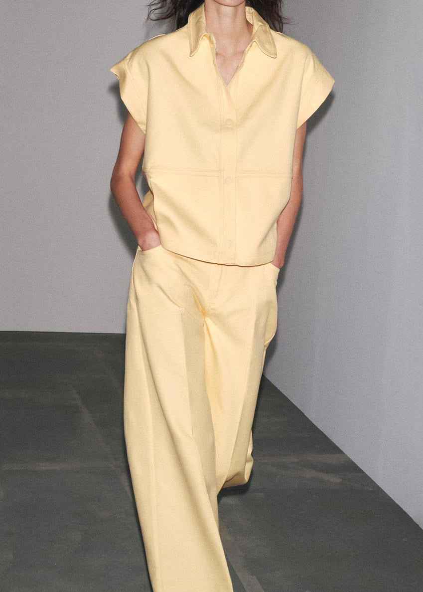 Two Tops Cotton Collar Pants Peter Pan Yellow Pieces French And