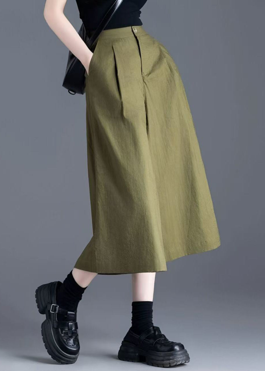 Solid Leg High Green Wide Button Pants Linen Waist