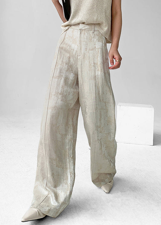 Jacquard High Design Linen Apricot Original Pants Waist Fall