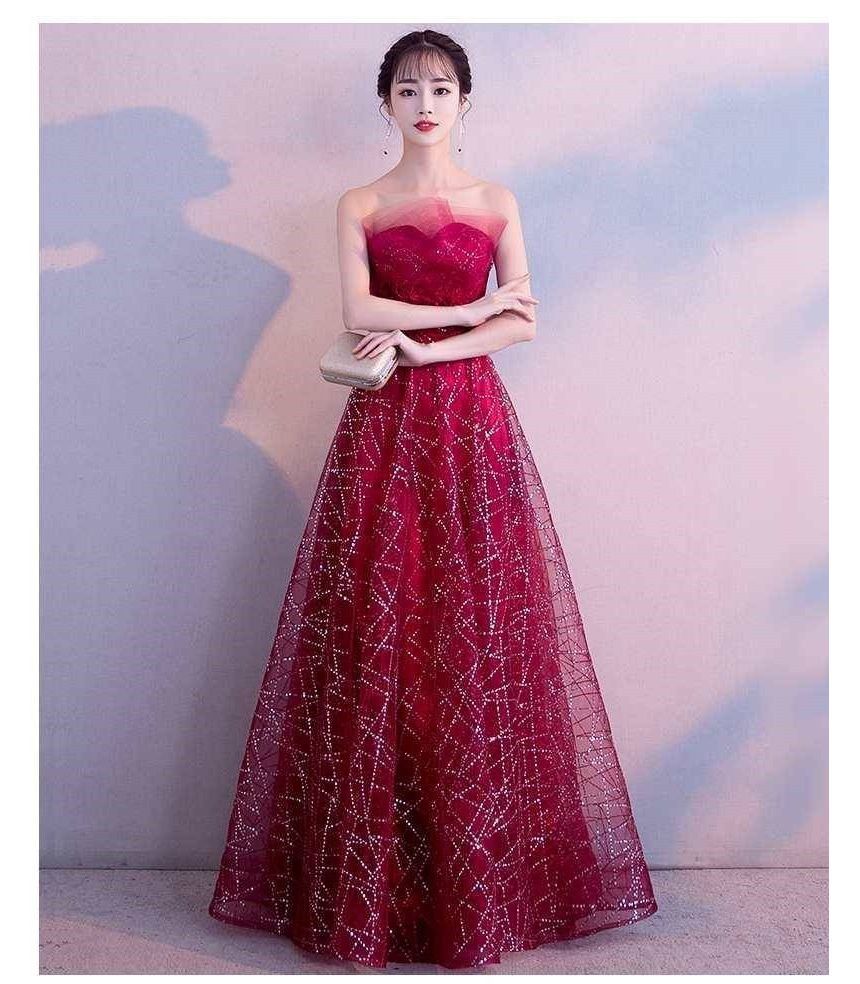 Strapless Glitter Mesh Maxi Evening Gown