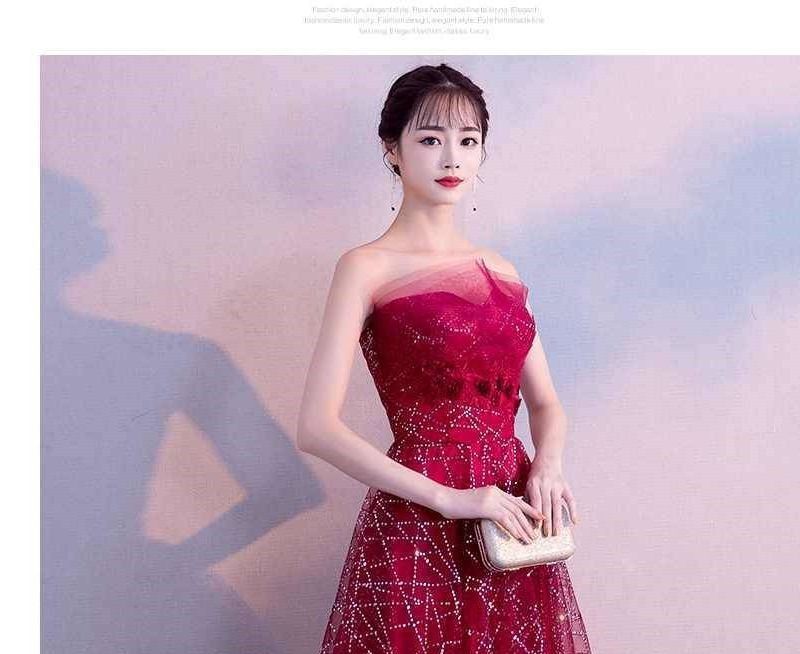 Strapless Glitter Mesh Maxi Evening Gown