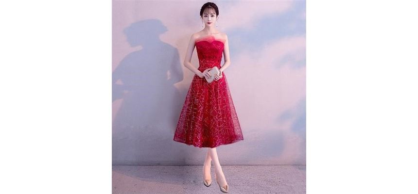 Strapless Glitter Mesh Cocktail Dress