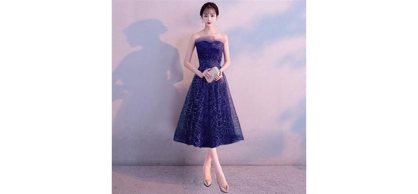 Strapless Glitter Mesh Cocktail Dress