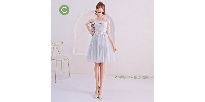 One-Shoulder Floral Embroidered A-Line Bridesmaid Dress