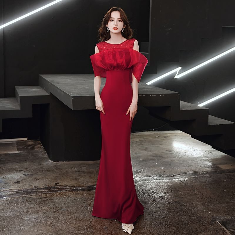 Cold Shoulder Cold Shoulder Plain Mermaid Evening Dress